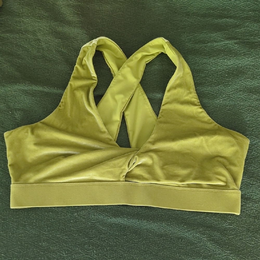 Fabletics Green Oasis Twist Velour Sports Bra 3XL